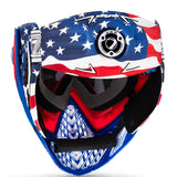 Dye I5 Paintball Mask Merica Red White Blue rear view on a white background
