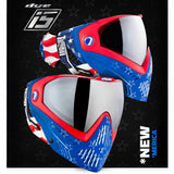 Dye I5 Paintball Mask Merica Red White Blue graphic on a black background