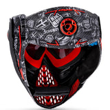 Dye I5 Paintball Mask back side IM Shields Black Red on a white background