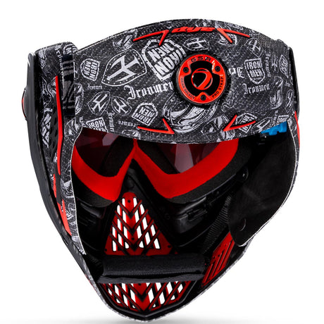 Dye I5 Paintball Mask back side IM Shields Black Red on a white background