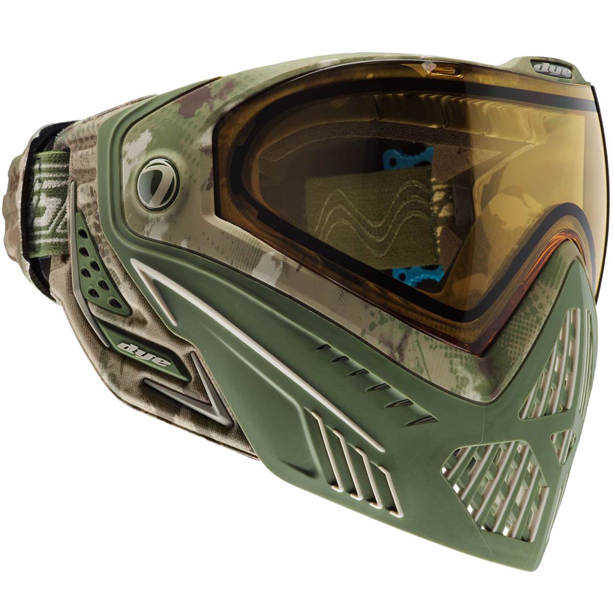 Green and camo Dye I5 Thermal Paintball Goggle DyeCam on a white background