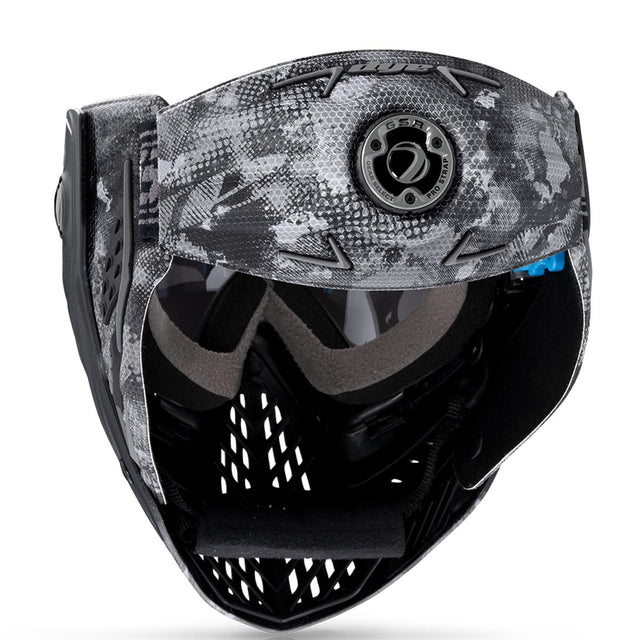 Dye I5 Paintball goggle back side Dyecam Black Fade on a white background