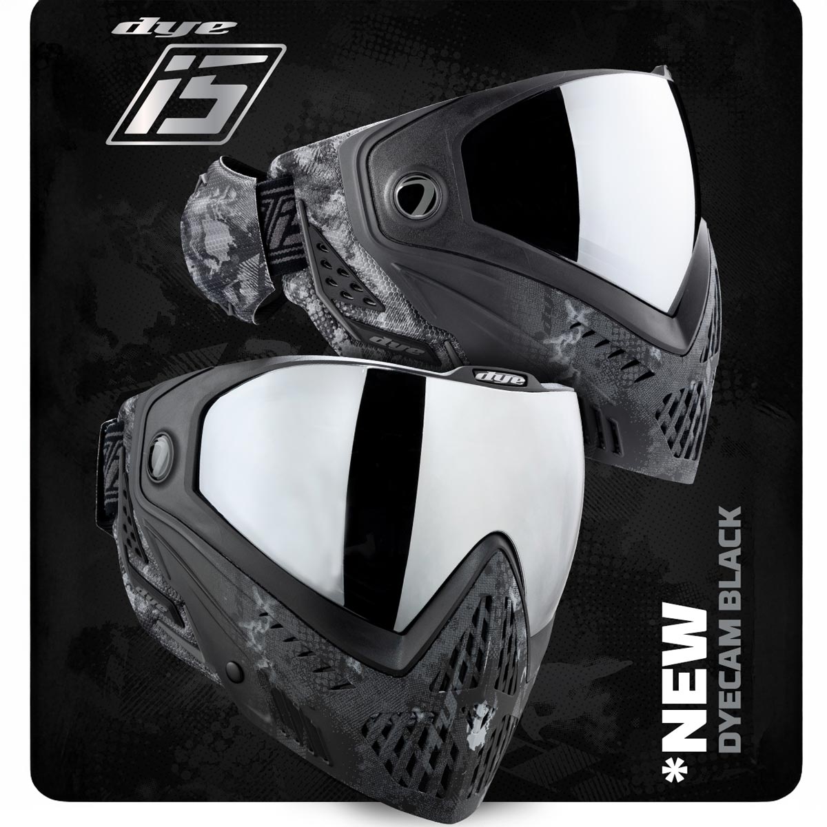 Dye I5 Paintball Mask Dyecam Black Fade graphic on a black background