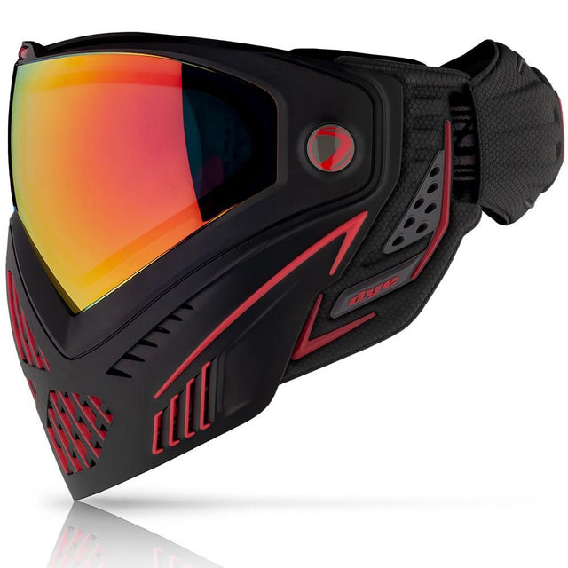 Left side of Black and red Dye I5 Paintball Mask Fire 2.0