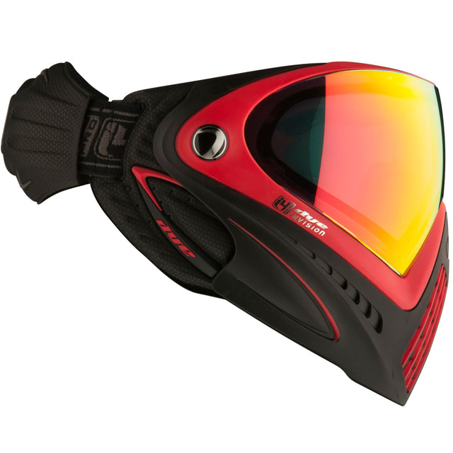 Side view Dye i4 Pro Paintball Mask Black Red Meltdown on a white background