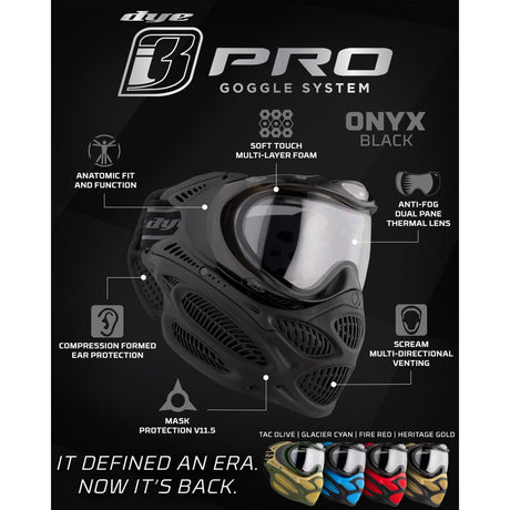 Black Dye I3 Pro Paintball Goggle Onyx features graphic
