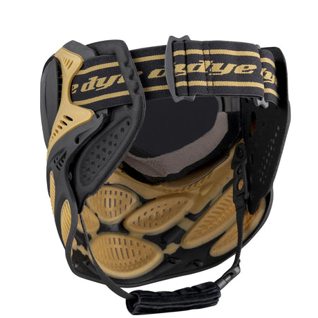 Black and yellow Dye I3 Pro Paintball Goggle Heritage Gold on a white background