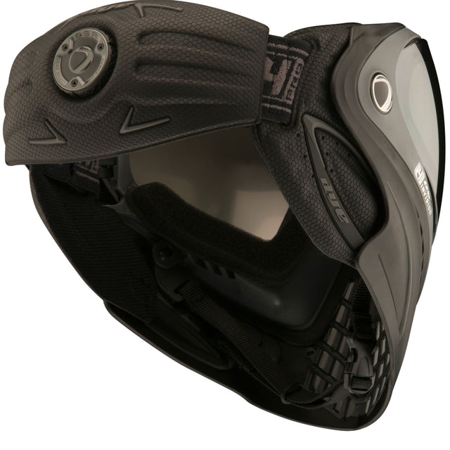 Back side of Dye i4 Pro Paintball Goggle Black Grey Shadow on a white background