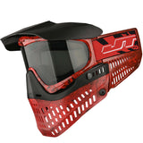 Red and black JT ProFlex Goggle LE Marble Red Black Home paintball mask with a smoke lens on a white background