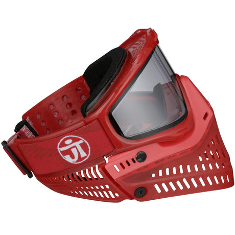 Red JT ProFlex Birthstone Ice July Ruby Goggle protective mask with a clear visor on a white background