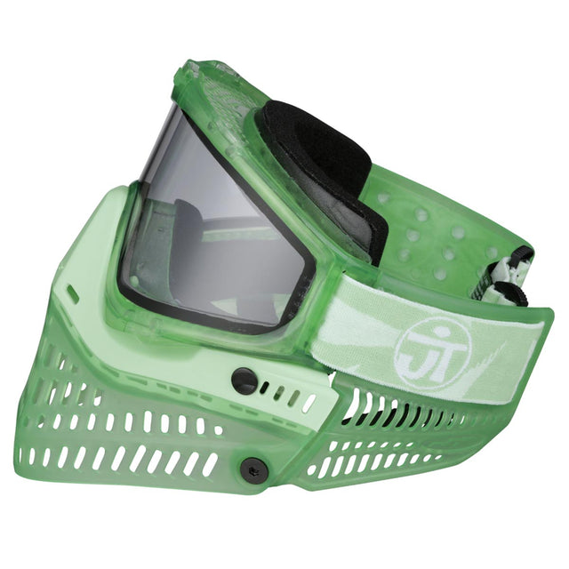 Green JT ProFlex Birthstone Ice August Peridot Goggle paintball mask with clear visor on a white background