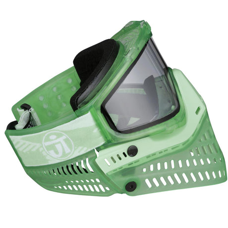Green JT ProFlex Birthstone Ice August Peridot Goggle paintball mask with clear visor on a white background
