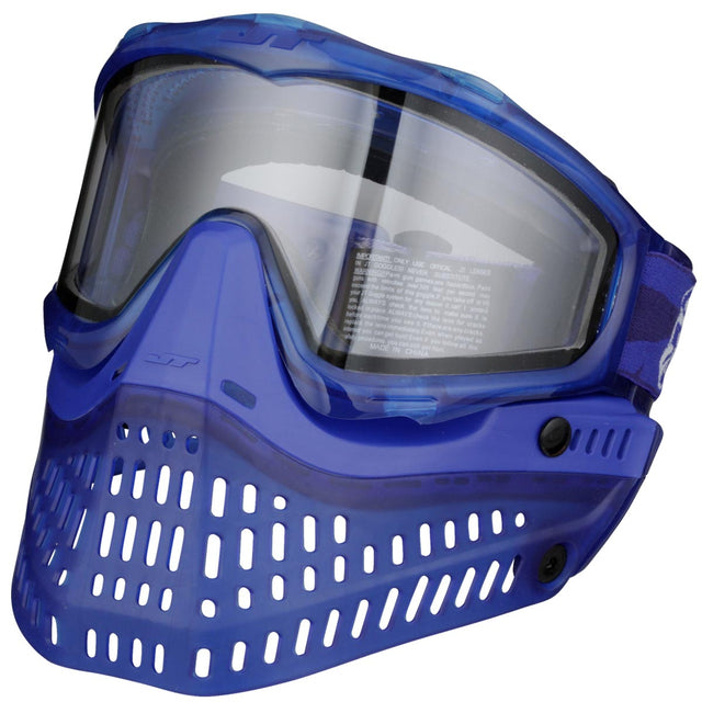 Blue Birthstone Ice September Sapphire paintball goggle  with clear visor on a white background