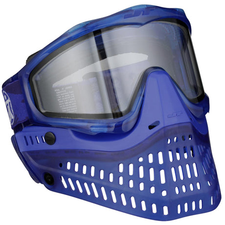 Blue Birthstone Ice September Sapphire paintball goggle  with clear visor on a white background