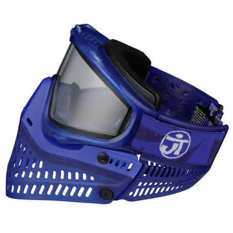 Blue Birthstone Ice September Sapphire paintball goggle  with clear visor on a white background side view