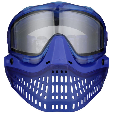 Blue Birthstone Ice September Sapphire paintball goggle  with clear visor on a white background front view