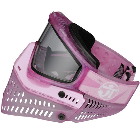 Pink JT ProFlex Birthstone Ice October Opal Goggle paintball mask with clear visor on a white background