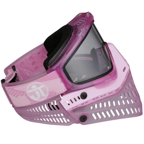 Pink JT ProFlex Birthstone Ice October Opal Goggle Pink paintball mask with clear lens on a white background