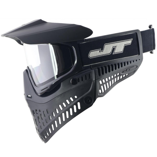 JT Proflex Thermal Paintball Goggles Black with clear lens viewed from the side