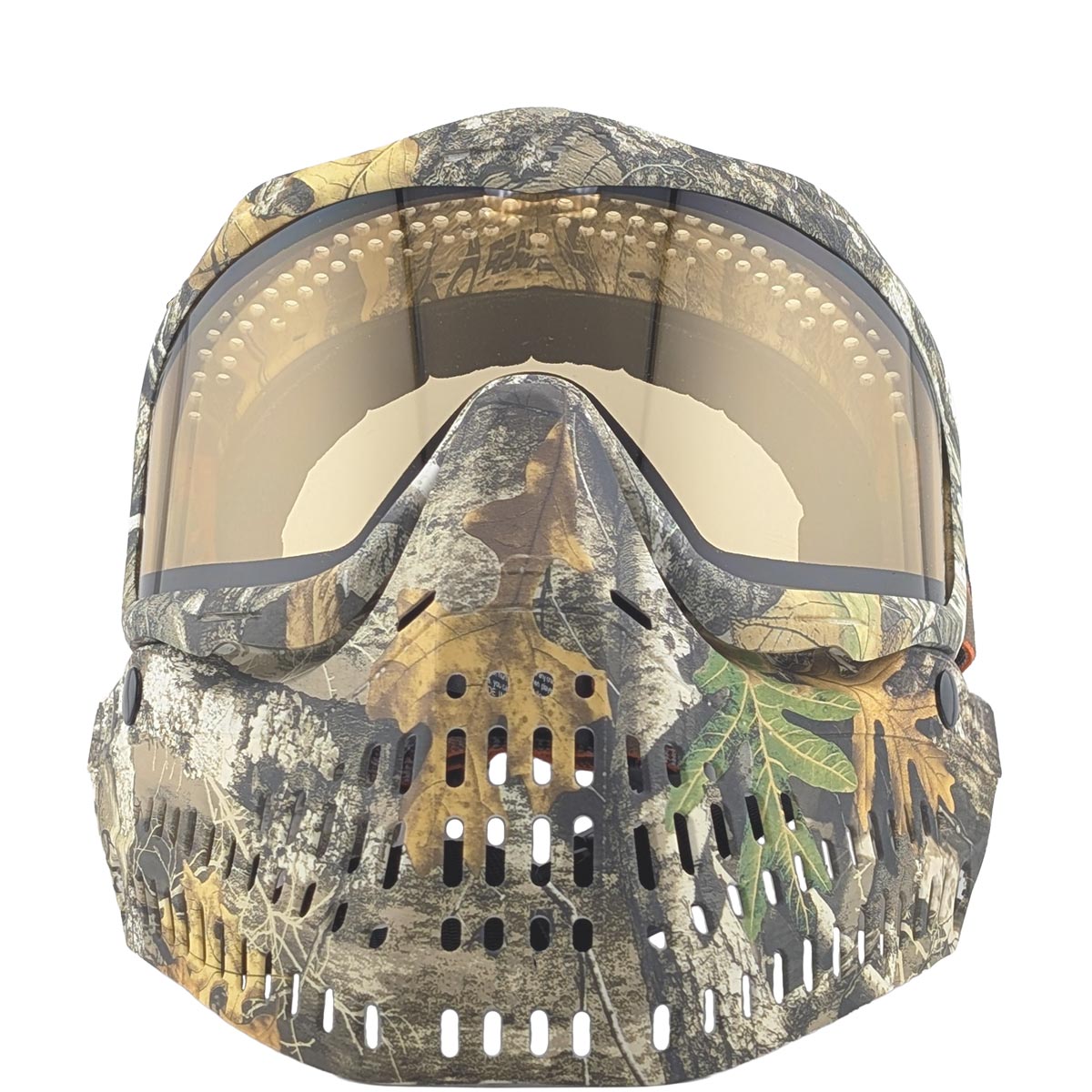 Front view JT Realtree Edge Proflex Goggle with Woven Strap and Hi Viz Lens on a white background