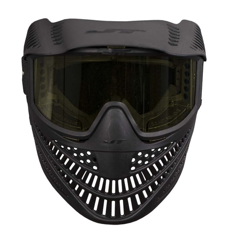 Front Black JT Elite Prime Paintball Goggle with Single Yellow Lens on a white background.