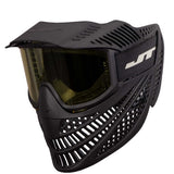 Black JT Elite Prime Paintball Goggle with Single Yellow Lens on a white background.