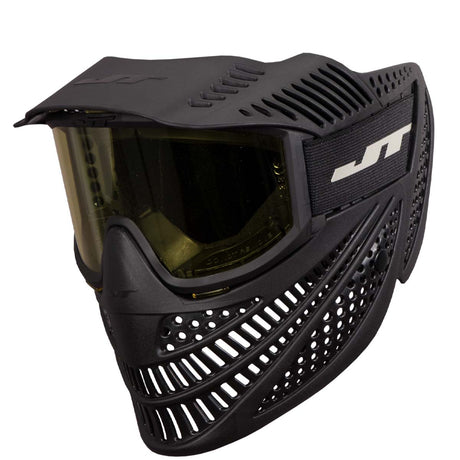Black JT Elite Prime Paintball Goggle with Single Yellow Lens on a white background.