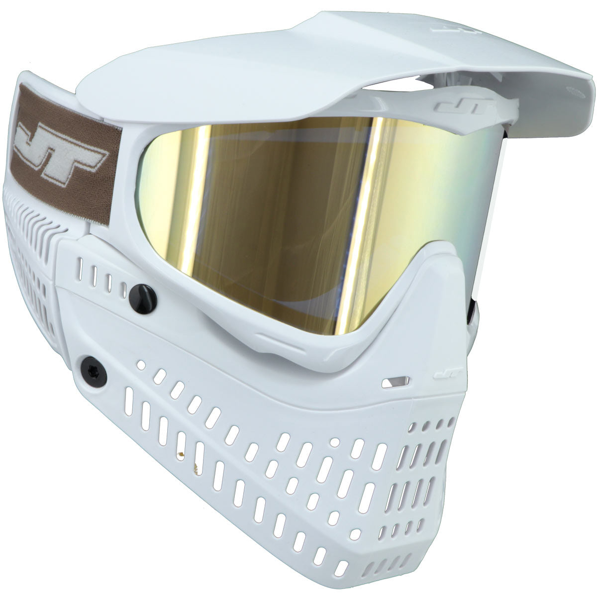 JT Proflex LE Paintball Mask All White w Gold Mirror Lens