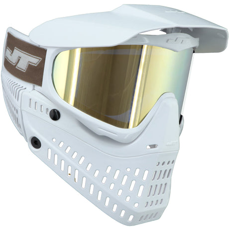 JT Proflex LE Paintball Mask All White w Gold Mirror Lens