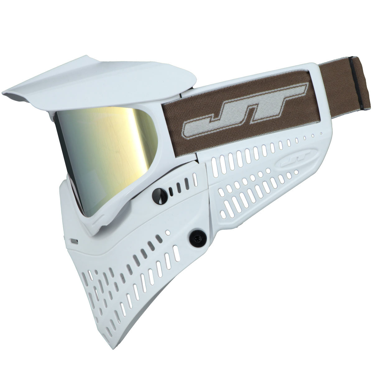 JT Proflex LE Paintball Mask All White w Gold Mirror Lens