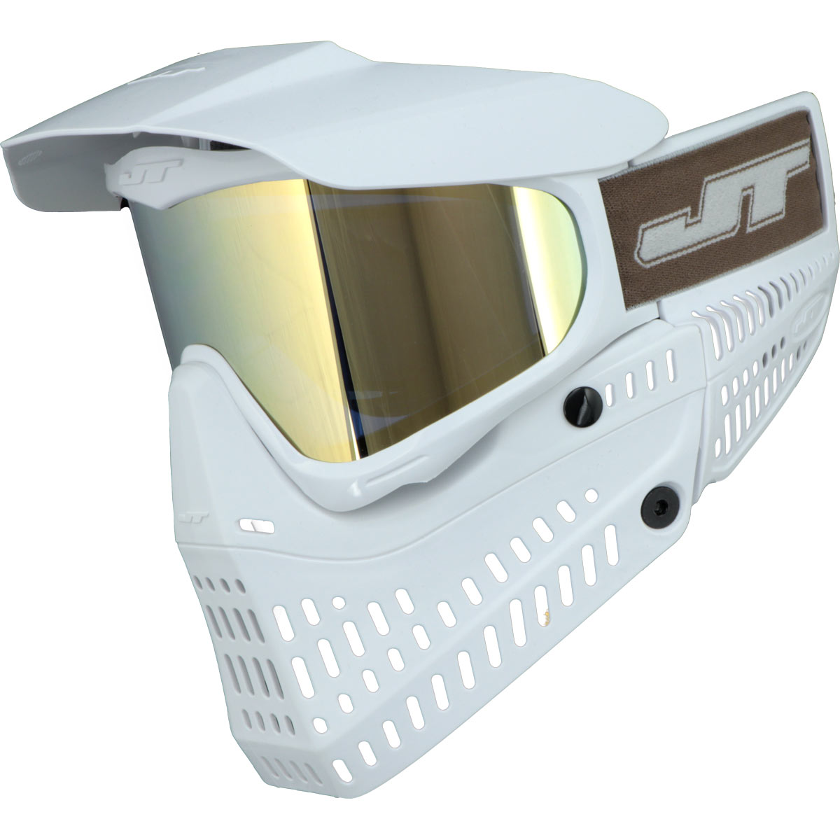 JT Proflex LE Paintball Mask All White w Gold Mirror Lens