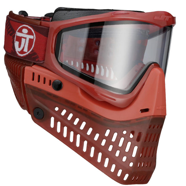 ride side red JT ProFlex Birthstone Ice January Garnet Goggle with clear lens on a white background