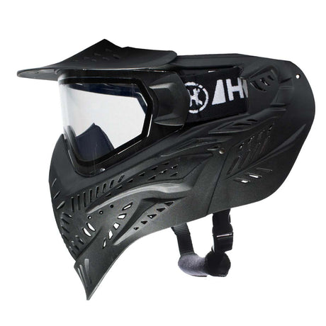 Left profile Black HK Army HSTL Thermal Paintball Goggle mask with a clear lens and white AH logo on the side, shown against a plain white background.