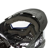 Inside foam Black HK Army HSTL Thermal Paintball Goggle mask with a clear lens and white AH logo on the side, shown against a plain white background.
