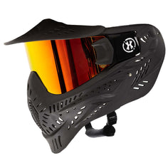 Black HK Army HSTL Thermal Paintball Goggle mask with a fire red lens and white AK logo on the side, shown against a plain white background.