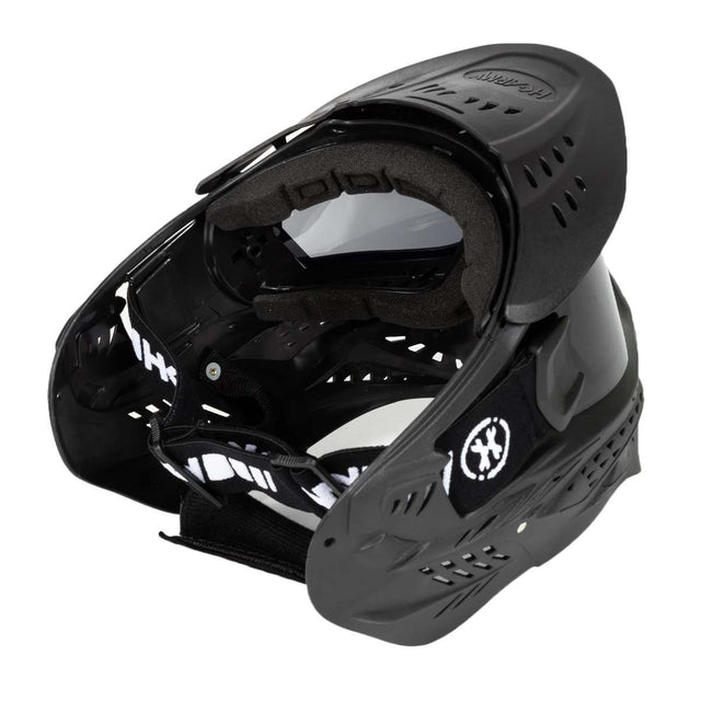Back of Black HK Army HSTL Thermal Paintball Goggle mask with a smoke lens and white AH logo on the side, shown against a plain white background.