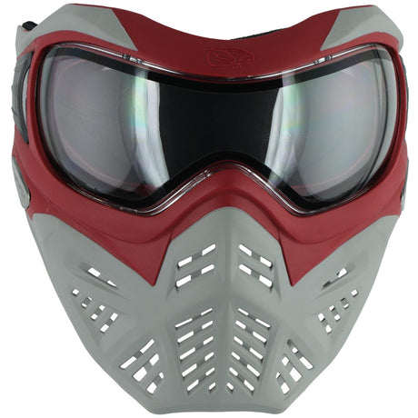 Front of Red and gray paintball mask with VForce branding VForce Grill 2.0 Paintball Mask Dragon Red Grey on a white background