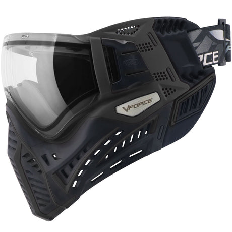 Left side VForce Profiler 2.0 Paintball Goggle Black on a white background