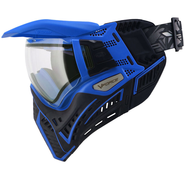 Ride side VForce Profiler 2.0 Paintball Goggle Black Blue with clear lens and blue visor