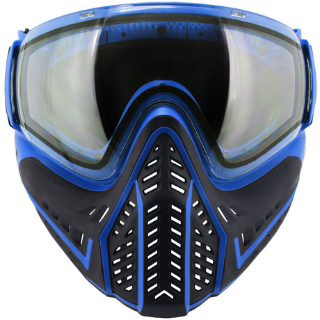 Front of VForce Profiler 2.0 Paintball Goggle Black Blue with clear lens on a white background