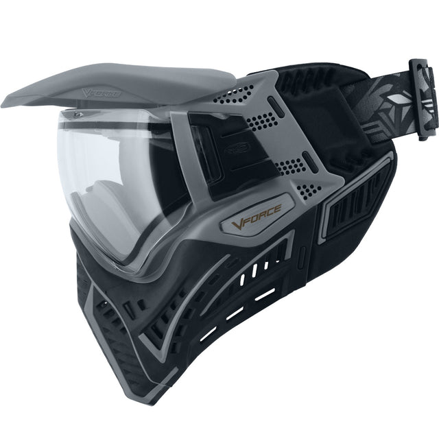 Left side VForce Profiler 2.0 Paintball Goggle Black Grey with clear lens 
