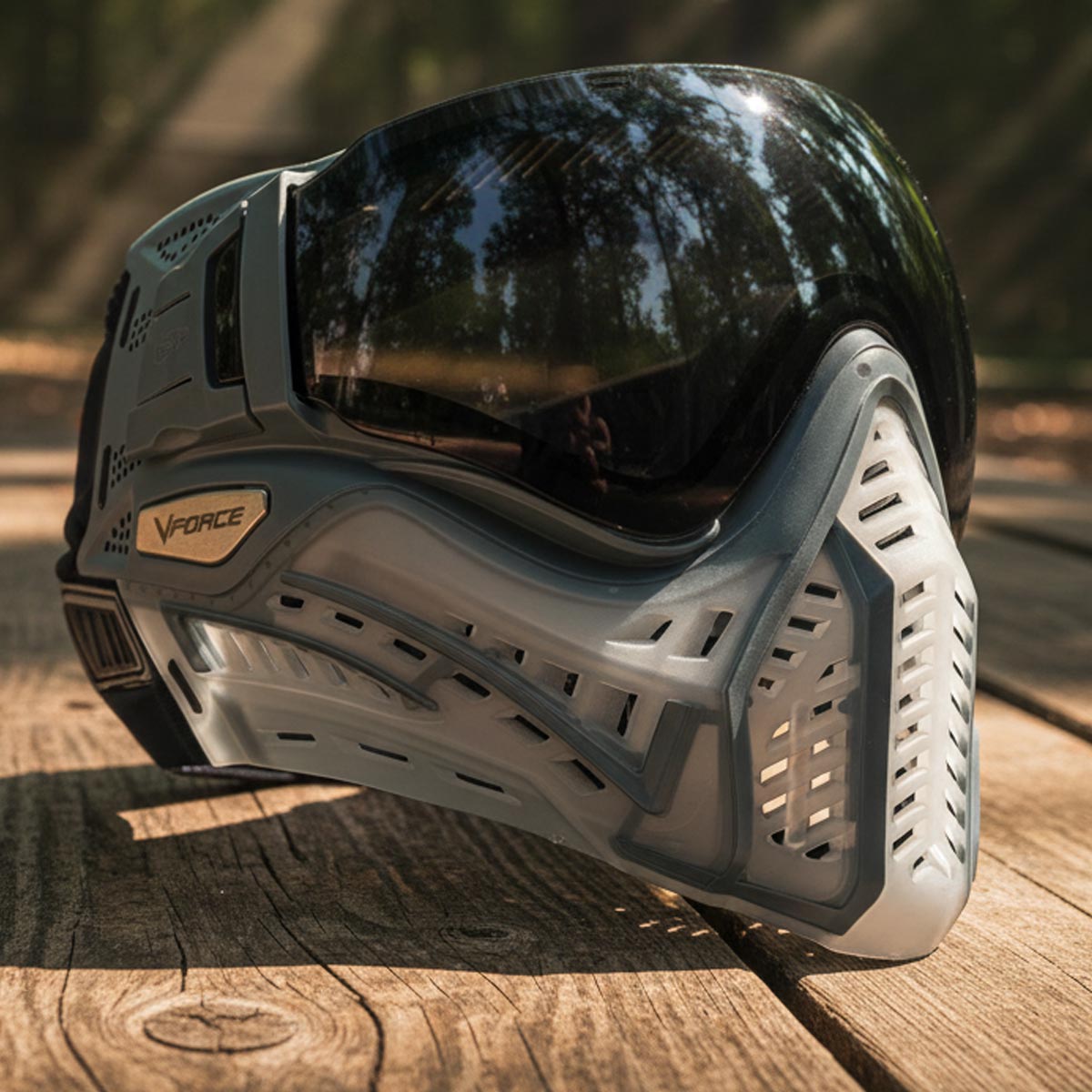 VForce Profiler Slider Gray colored goggle on wood surface