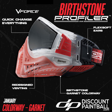 VForce Profiler Birthstone Goggle Garnet January with features labeled