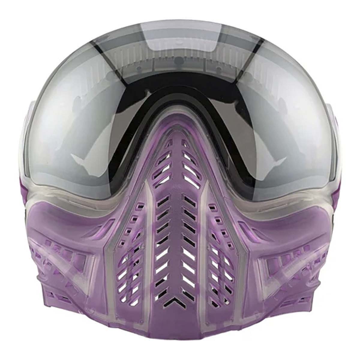Front of Purple VForce Profiler 2.0 Birthstone Limited Edition Paintball Goggle February Amethyst with mirror lens and purple strap on a white background