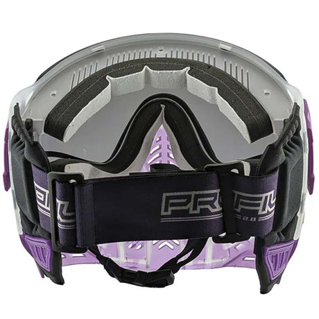 Back of Purple VForce Profiler 2.0 Birthstone Limited Edition Paintball Goggle February Amethyst with mirror lens and purple strap on a white background
