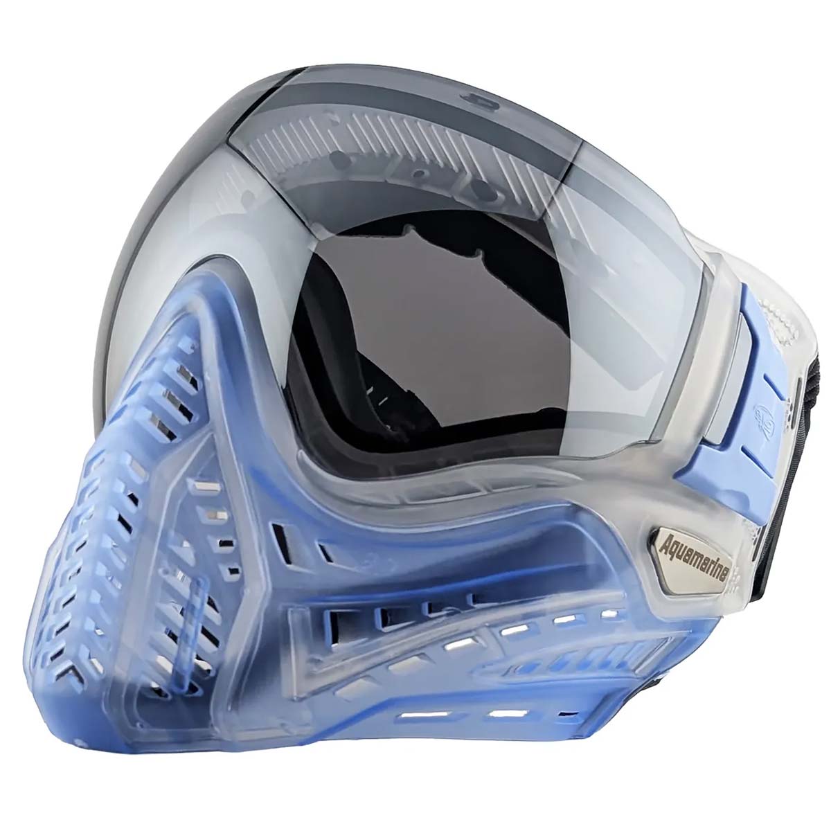 Left side angle VForce Profiler 2.0 Birthstone Limited Edition Paintball Goggle Blue, clear and black March Aquamarine