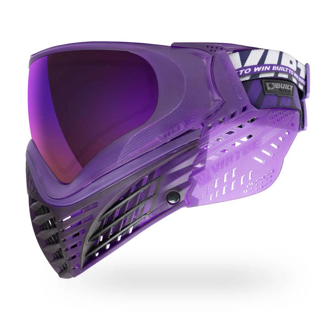 Left side of Virtue VIO X6 Goggle Purple Storm with strap