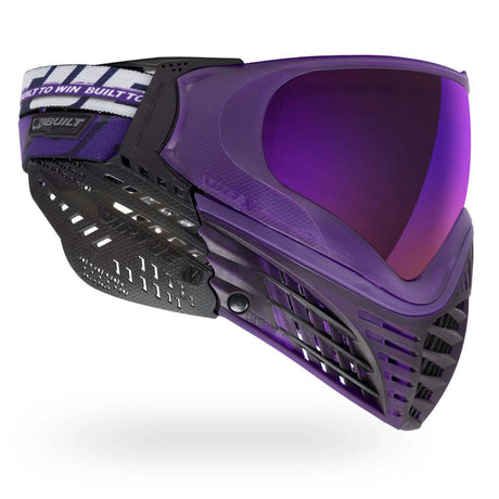 Left side of Virtue VIO X6 Goggle Purple Storm with extended skirt