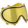 Yellow Dye i3 Pro lens for paintball goggle on a white background