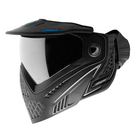 black blue Paintball goggle Dye Wing Visor I4 I5 Black Cyan installed on a dye i4 i5